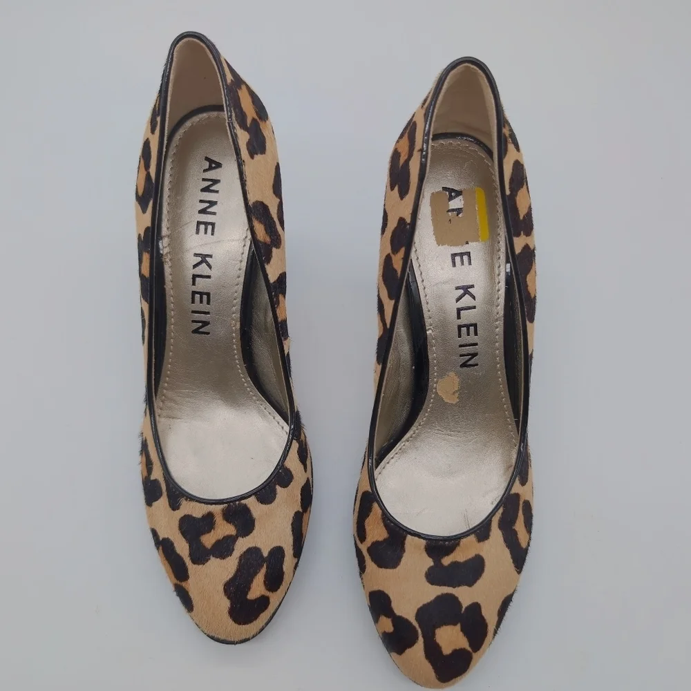 Anne Klein Lolana Leather Fur Leopard Print Heels Sz 8.5 - Picture 3 of 8